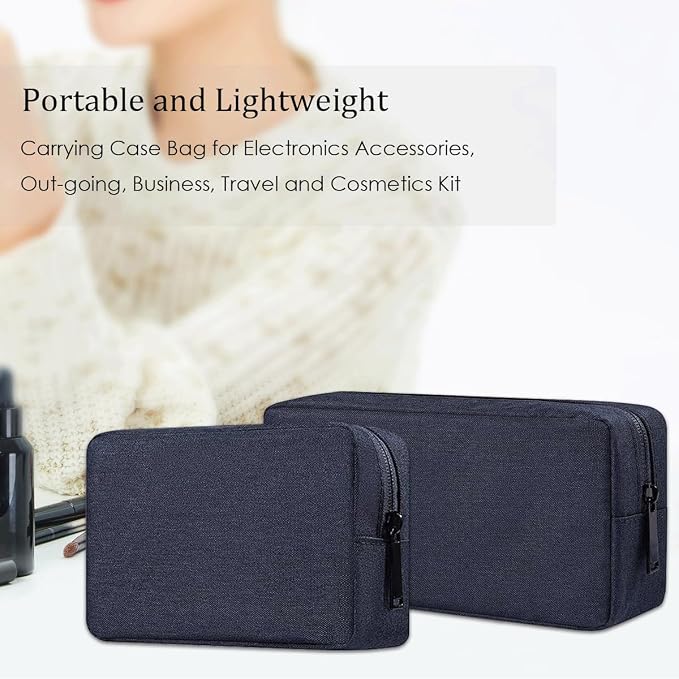 CAAORDKSO Electronic Organizer Accessory Pouch, Travel Electronic Accessories Storage Case Cable Organizer Bag for MacBook Charger, Power Bank, Hard Drive, Cords, Laptop Mouse (Small+Big, Navy Blue)