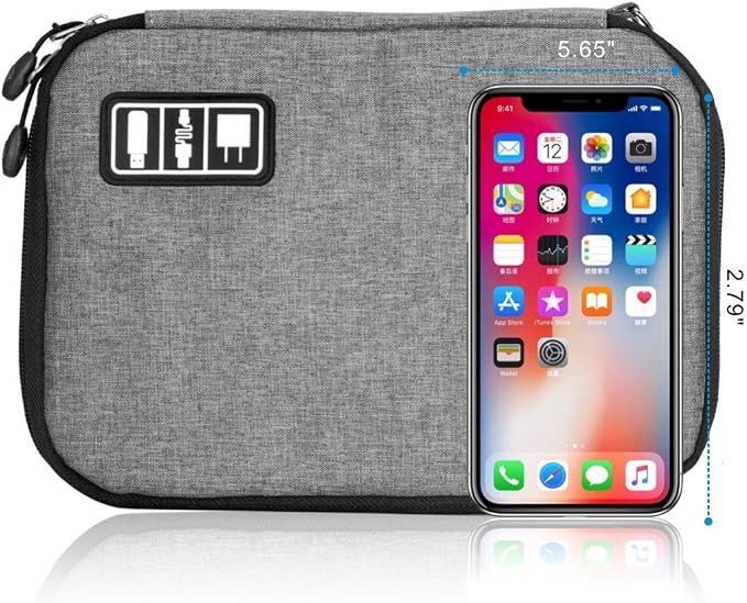 Travel Cable Organizer Bag Waterproof Portable Electronic Accessories Organizer for USB Cable Cord Phone Charger Headset Wire SD Card with 5pcs Cable Ties(Grey)