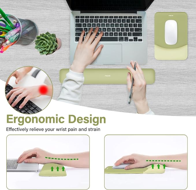 MOSISO Wrist Rest Support for Mouse Pad&Keyboard Set, Rectangular Ergonomic Mousepad Non-Slip Base Home/Office Pain Relief&Easy Typing Pad with Neoprene Cloth&Raised Silicone Lining, Olive Green