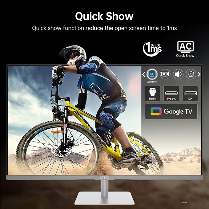 KTC 32 Inch 4K Smart Monitor with Google TV System UHD 3440x2560P Hey Google Voice Remote Netflix Licensed Dolby Audio HDR KVM Technology WiFi Bluetooth 65W PD Type C Fast Charger VESA Support