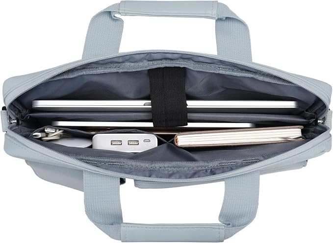 MOSISO Laptop Shoulder Bag 15.6 inch, 15-15.6 inch Computer Bag Compatible with MacBook Pro 16 inch, HP, Dell, Lenovo, Notebook with 2 Raised&1 Flapover&1 Horizontal Pocket&Handle&Belt, Baby Blue