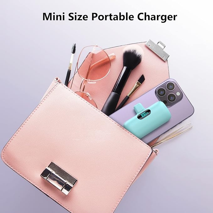 [2 Pack] Mini Portable Charger 5000mAh,Ultra-Compact 15W PD Fast Charging Power Bank,LCD Display Cute Battery Pack Backup Charger Compatible with iPhone 14/14 Pro Max/13 Pro/12/11/XR/8/7-Green+Purple