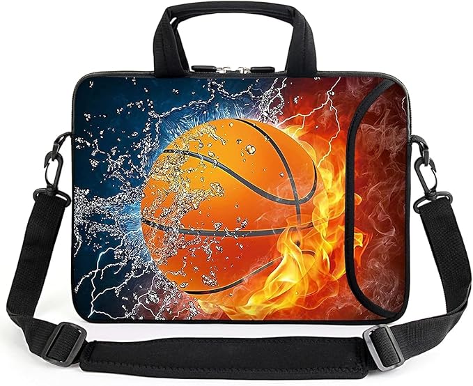 AMARY 17" Laptop Shoulder Bag Carrying Case Adjustable shoulder straps, comfortable handle, front pocket for storing mouse (Hot Basketball)