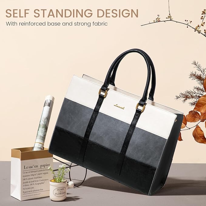 LOVEVOOK Laptop Bag for Women 17.3 Inch Laptop Tote Bag Vintage Leather Work Bags for Women Professional Computer bag | Two-piece set