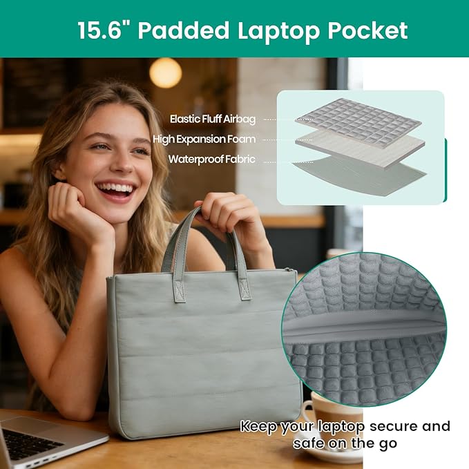 Laptop Bag for Women/Men, Water-Repellent Fabric, Compatible MacBook Pro 16 Inch, 15.6 Inch HP, Dell, Acer Aspire, Asus Notebook, Lightweight Laptop Shoulder Bag Carrying Case, Mint Green