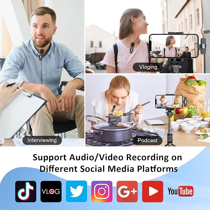 MAYBESTA Wireless Lavalier Lapel Microphone for iPhone Android - Bluetooth Mini Phone Microphones for Video Recording - 2 Clip on Mics with USB C Interface for Tiktok YouTube Vlog(Dark Black)