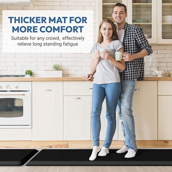 4/5 Inch Thick Kitchen Mat - Cushioned Anti Fatigue Mats for Kitchen Floor - Easy to Clean, Waterproof, Non-Slip Kitchen Rug for Sink, Office, Kitchen (22''x54'' Black)