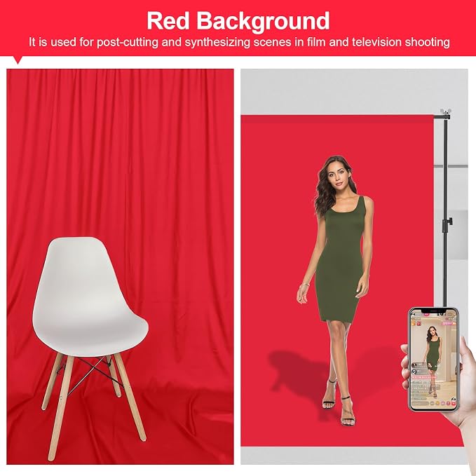 Red Backdrop for Photography 5 x 6.5 Ft,Chroma Key Red Background Sheet for Photography,Photo Backdrop Curtain for Photoshoot Video Polyester Cloth Video Studio Calls Streaming Gaming
