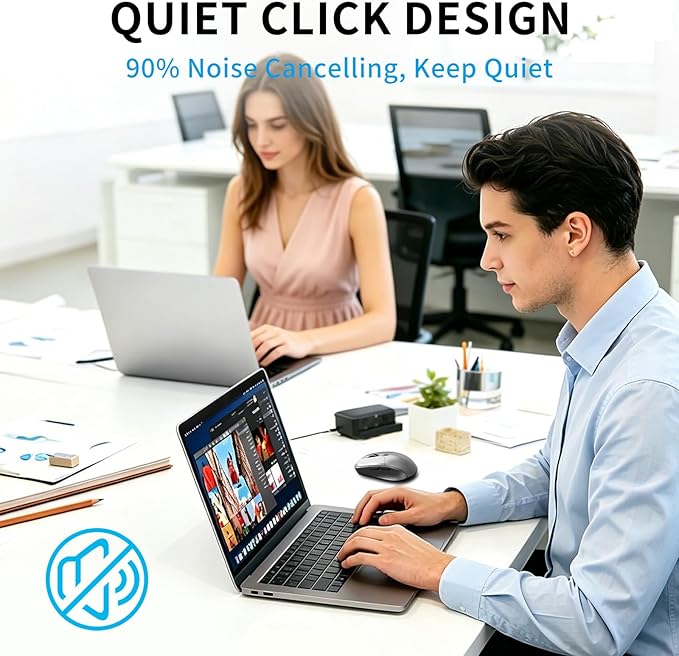 Wireless Mouse for Laptop, Ergonomic Computer Mice with USB Nano Receiver, 2400 DPI Adjustable, Anti-Slip Scroll Wheel, Plug & Play 2.4G Wireless Cordless Mice for PC Chromebook Mac MacBook - Grey