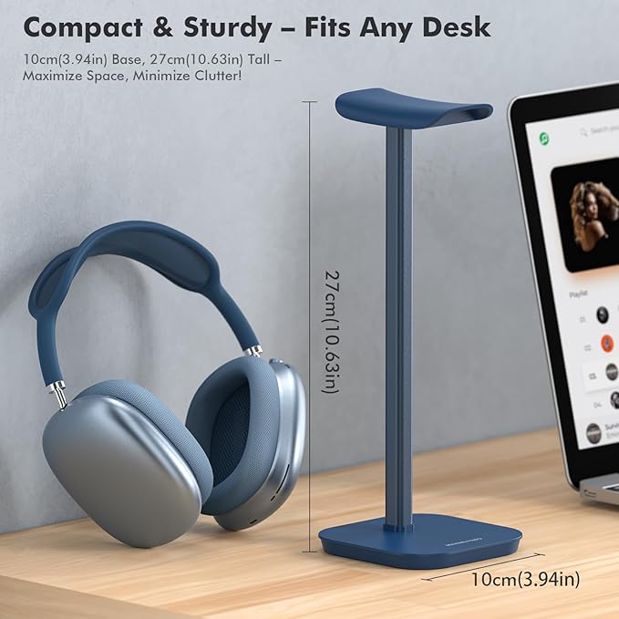 Headphone Stand, Desktop Headset Holder Heavy Base Desk Earphone Stand Aluminum Gaming Headset Hanger Rack for AirPods Max, AirPods, AirPods Pro, Sony, Beats, Bose, Razer and More(Blue)