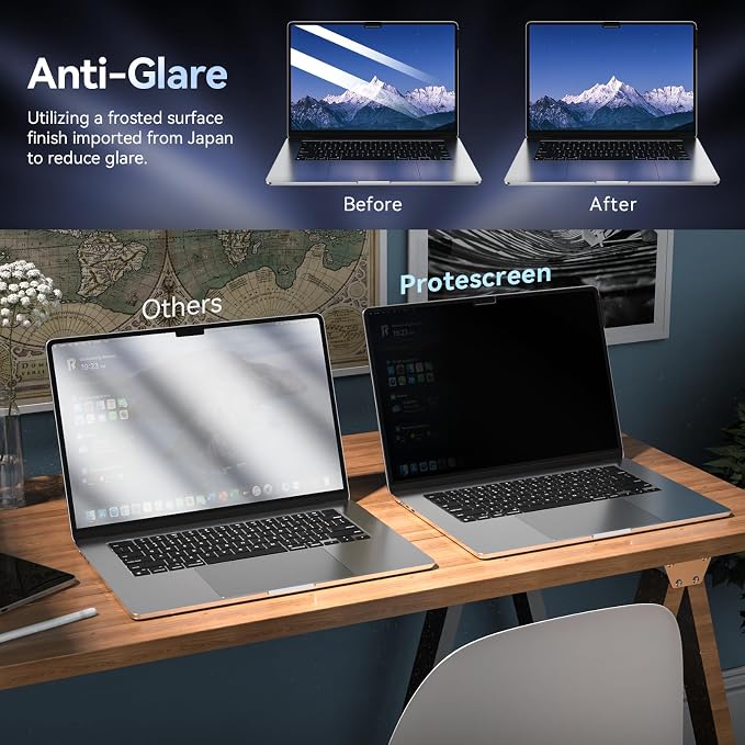 Privacy Screen Protector Compatible with MacBook Air 13.6 Inch (2022-2026), Easy On/Off Removable Anti Spy Blue Light Glare Shield Film Laptop Privacy Filter for Apple Mac Air 13" M2 (A2681 A3113 A3240 A3449)