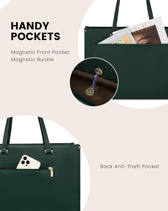 LOVEVOOK Laptop Bag for Women, 15.6 inch Laptop Tote Bag 2-in-1 Professional Work Bag Business Briefcase with Clutch Purse, Waterproof Leather Computer Handbag for Teacher Office Travel
