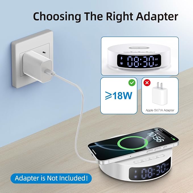 Fast Wireless Charger with Alarm Clock,20W Max Wireless Charging Pad Compatible with iPhone 17/17 Pro/16/15/14/13/12/SE;Wireless Charge Mat for Samsung Galaxy S25/S24/Note,Pixel/LG (White pad)