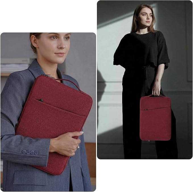 Portable Monitor Case 15.6 Inch, Protective Carrying Sleeve for Most 16.1/15.6 in Portable Monitors, Water Resistant Monitor Bag with Accessory Pocket, Wine Red