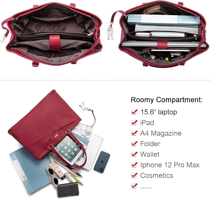 LOVEVOOK Laptop Bag for Women 15.6 Inch Tote Bags Waterproof Leather Briefcase Computer Women Business Office Work Bag,Red