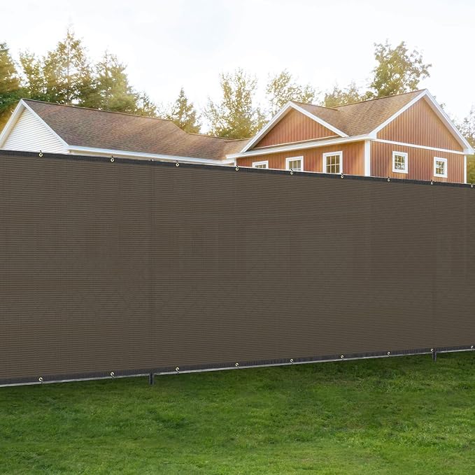 Bynbbur 6' x 251' Privacy Fence Screen Brown Net Fencing 90% Blockage Windscreen Mesh Shade Cover with Copper Grommet for Patio Backyard Garden Deck Pool, Zip Ties Included