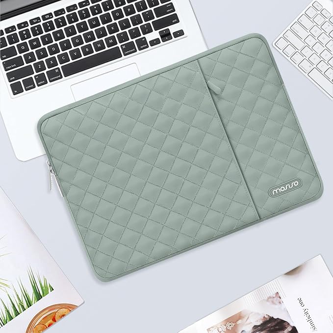 MOSISO Laptop Case 16 inch, 15-15.6 inch Laptop Sleeve Compatible with MacBook Pro 16, HP Dell Acer ASUS Lenovo Notebook, Square Quilted Vertical Computer Bag with Pocket&Small Case, Antique Green