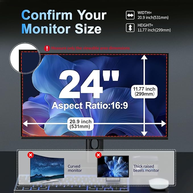 2 Pack 24 Inch Magnetic Computer Privacy Screen for Monitor 16:9 Aspect Ratio, Anti Blue Light Computer Screen Privacy Shield, Removable Anti Glare Screen Protector for Dell HP Lenovo ASUS LG Acer Samsung Monitors