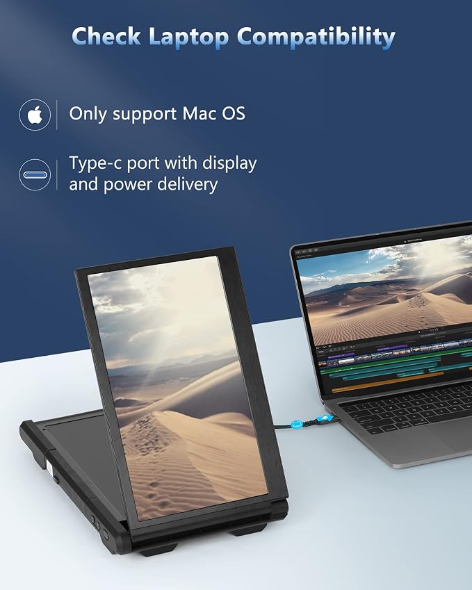Alecewey Triple Portable Monitor for Laptop Screen Extender Dual Monitor Extender 12 Inch FHD 1080P IPS Display Extender 2 Type-C P2S for 13-16.5 Inch Computer【Only Mac OS】