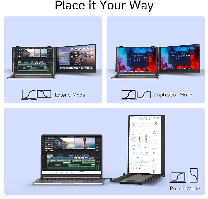 14" Laptop Screen Extender, 0.19" Ultra-Thin Laptop Monitor, Stable Damping Stand with 90° Rotation, 180° Rotation Dual Screen, Extra Compatible with Windows/Mac/Android/Switch/PS Fits 13"-17" Laptops