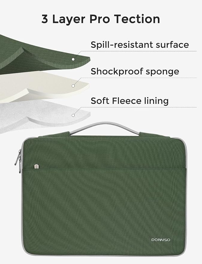 DOMISO 15.6 inch Laptop Case Sleeve Protective Cover Compatible with 16 inch MacBook Pro M4 M3 M2/Pro Max,15.6-16 inch HP Dell ASUS Lenovo Chromebook,Waterproof Computer Cases Bag,Avocado Green