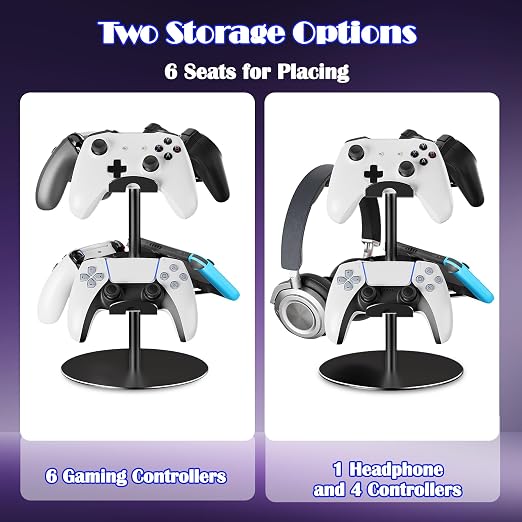ZHGM Controller Stand 2 Tiers, Universal Gaming Headphone Stand Compatible with Xbox PS5 PS4 Nintendo Switch Pro, Aluminum Headset Holder Organizer Rack, Desktop Gamepads Holder, Black
