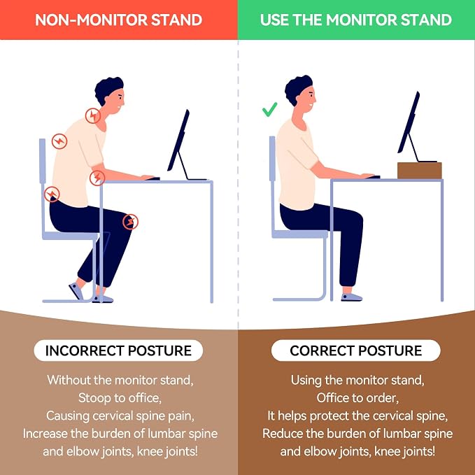 KIRIGEN Monitor Stand Wooden -Desk stand wood for Computer / Laptop/ TV Printer - Monitor Arms & Stands Desk Riser for Office Organizers -Desktop Workspace (59,Dark Brown)