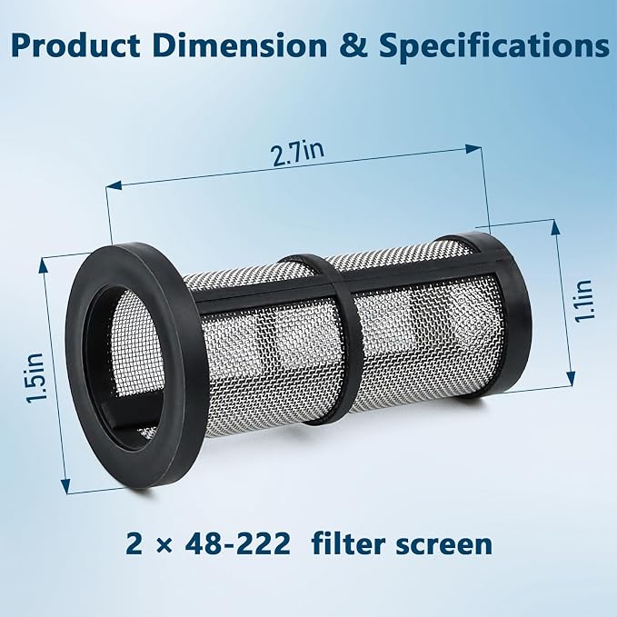 Funmit in-Line Filter Screen 48-222 Replacement for Zodiac Polaris 180, 280, 380, 3900 Model Pool Cleaner in-Line Filter Screen 48-222 (2 Pack)