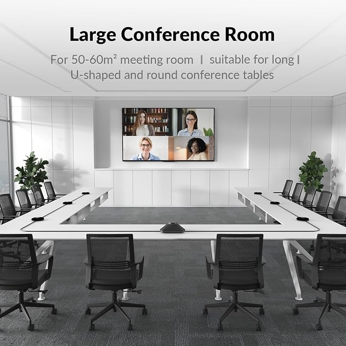 Conference Speaker and Microphone for Large Meeting Rooms, Daisy Chain Mics(Not included) for Up to 20 People, 360° Voice Pickup, AI Noise Reduction, 10W Speakerphone, USB/Bluetooth, Works with Zoom