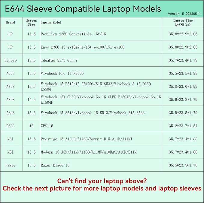 Smatree Elite Laptop Sleeve for 15.6 inch HP Envy x360/Pavilion x360, Lenovo IdeaPad 5i/5 Gen 7, ASUS Vivobook, DELL XPS 16, MSI Prestige/Modern, Razer Blade, Protective Laptop Case with Pocket(E644)