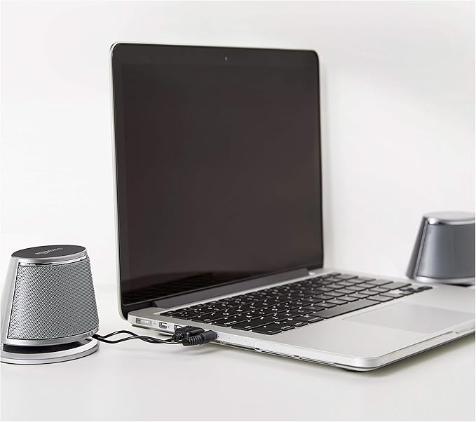 Amazon Basics Stereo 2.0 Computer Speakers with LED Lights for PC, Laptop or Desktop, Volume Control, 3.5mm Aux Input, USB-Powered, Silver, 1 Pair