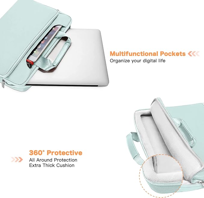 MOSISO 360 Protective Laptop Bag 15.6 inch, 15-16 inch Computer Bag Compatible with MacBook Air 15 inch/Pro 16 inch, HP,Dell,Lenovo,Asus,Notebook, Laptop Carrying Case with Strap&Handle, Mint Green