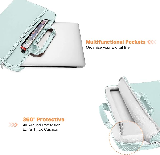 MOSISO 360 Protective Laptop Bag 13.3 inch, 13-14 inch Computer Bag Compatible with MacBook Air 13 inch/Pro 13 inch/Pro 14 inch,HP,Dell,Notebook, Laptop Carrying Case with Strap&Handle, Mint Green