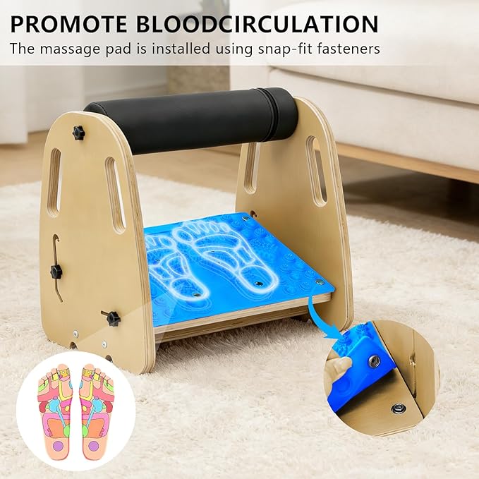 Adjustable Wooden Under Desk Foot Rest｜15.75” Height｜Detachable｜Interchangeable Leather & Massage Pads｜for Office/Home/Gaming/Study Desk Essentials - Blue