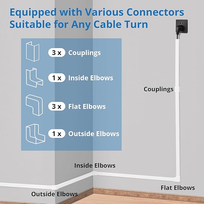 One-Cord Hider Kit, 126in (8 x L15.7in) Cable Covers for Wires on Wall, Mini Wire Hider for Wall Mounted TV, Beige Cable Raceway, Paintable Cord Cover Cable Management for Home Office, W0.6in x H0.4in