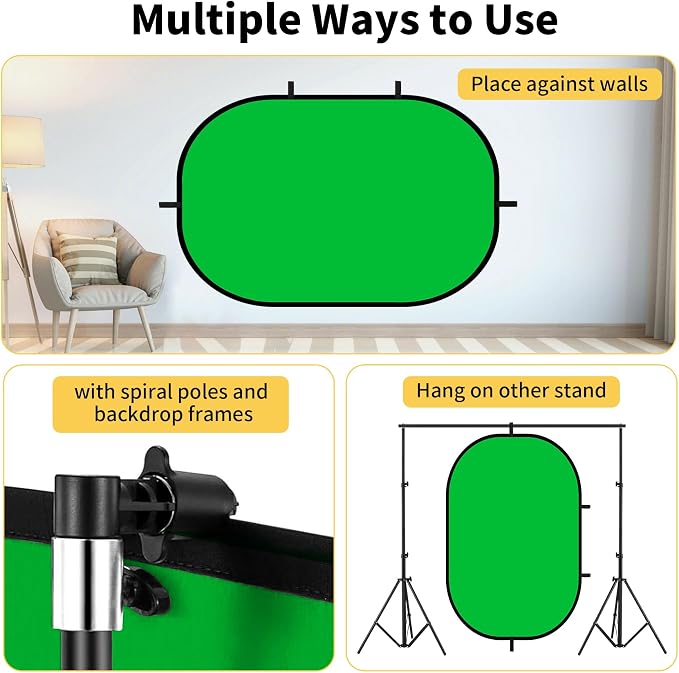 5x6.6ft Green Screen Backdrop for Photography, 2-in-1 Blue Pop Up Collapsible Photo Background with Clip and Carry Case for YouTube Videos Studio Props