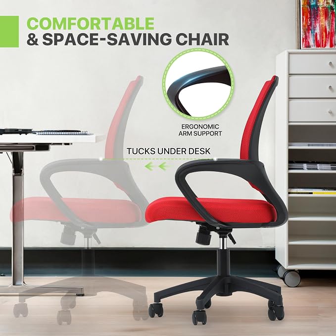 Magshion Ergonomic Office Chair Pack of 2, Mid-Back Mesh Desk Chair, Adjustable Swivel Computer Chair with Lumbar Support & Breathable Backrest for Gaming, Work, Study, 300 Lbs Capacity, Red