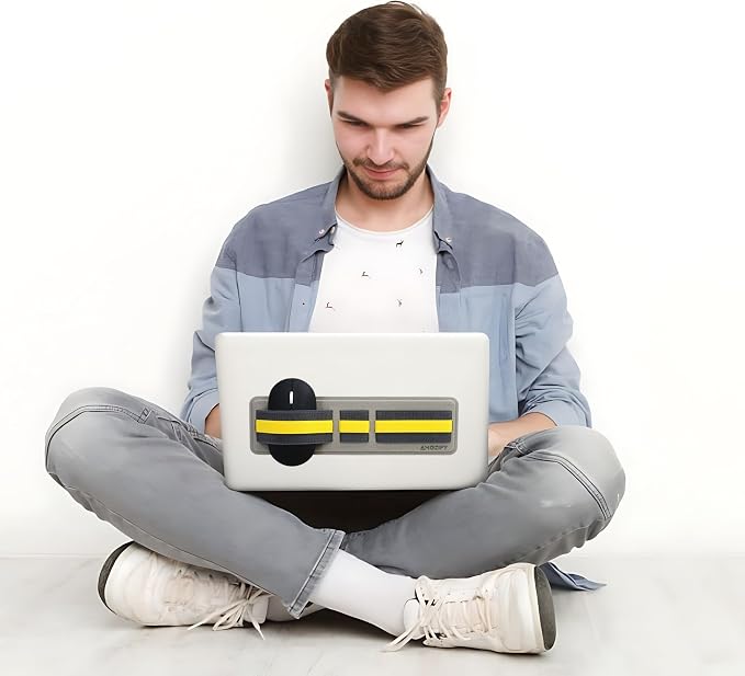 AMOZIFY® Space-Efficient Anti-Slip Organizer, Mouse Holder for Laptop Stick On, 3-Slot Band Laptop Pocket Adhesive | Hard Drive Holder (Gray-Yellow)