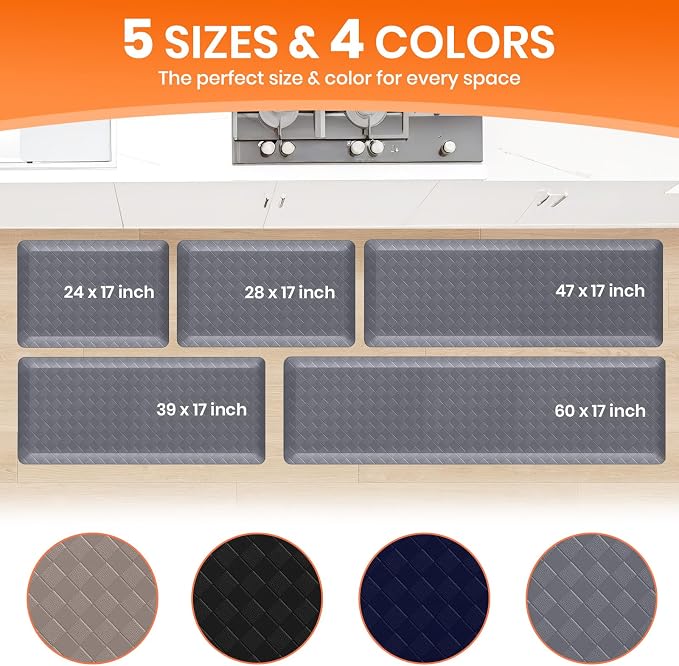 4/5 Inch Extra Thick Kitchen Mats for Floor,Non Slip Anti Fatigue Kitchen Rugs,Waterproof Stain Resistant Sink Mat,Cushioned Standing and Comfort Mats for Office (17"x60" Grey)