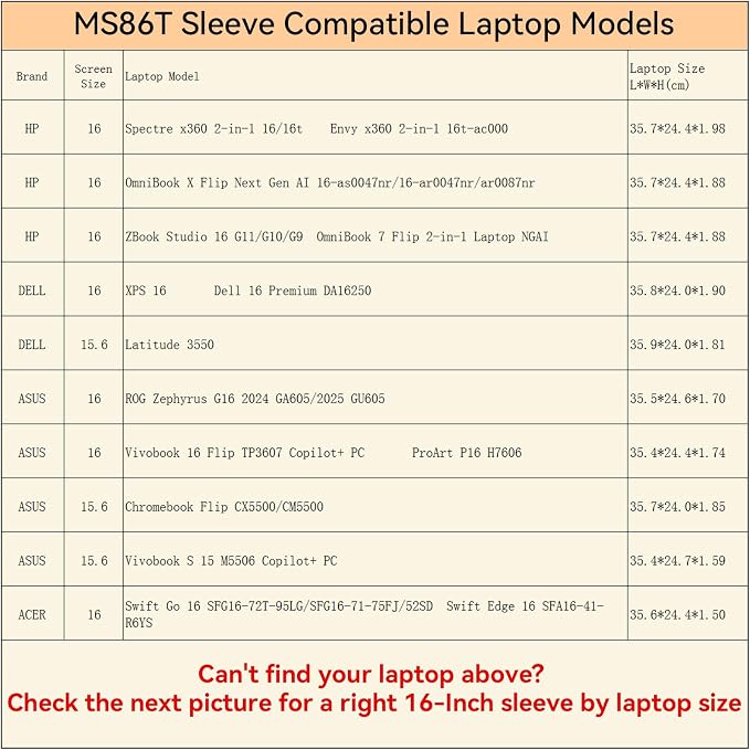 Smatree MS86T Hard Protective 16 inch Laptop Sleeve Case Compatible for HP OmniBook 7/X Flip, for ASUS ProArt P16/ROG Zephyrus, for Envy/ZBook/Spectre, DELL 16/Latitude/XPS 16, ACER Swift