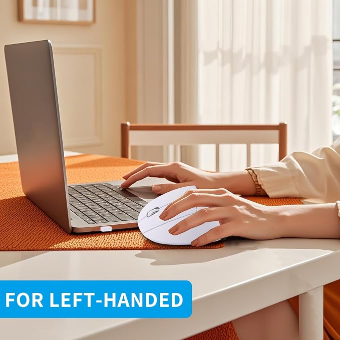 Left Handed Mouse, Wireless 2.4 GHz USB Lefty Ergonomic Vertical Mouse, Less Noise Cordless Mice with USB Receiver, 6 Buttons for Laptop Computer PC Desktop Mac Specifically for left hand(white)