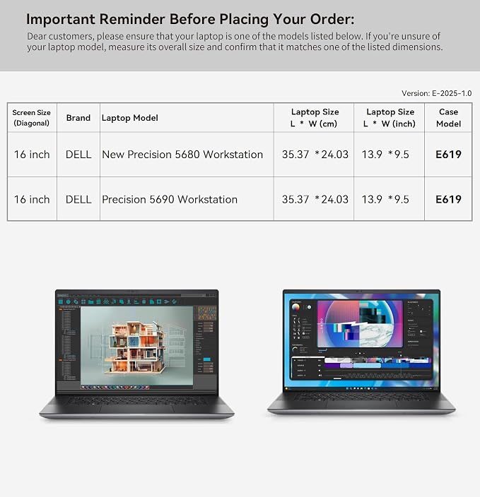 Smatree Laptop Sleeve for 16 inch DELL 16 Plus Laptop-DB16250/06250/16255, for 16 inch DELL Pro Max 16 Premium MA16250, for 16 DC16250, for 16.3 inch 16 Premium DA16250, for XPS 16 9640 Case (E619)