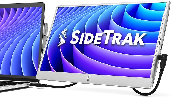 SideTrak Swivel 14" Patented Attachable Portable Monitor for Laptop | FHD TFT Laptop Dual Screen | Mac, PC & Chrome Compatible | Fits All Laptops | Powered by USB-C® or Mini HDMI (Light Silver)