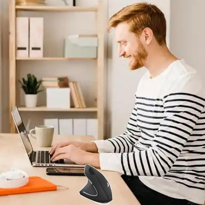 Left Handed Mouse, Wireless 2.4 GHz USB Lefty Ergonomic Vertical Mouse, Less Noise Cordless Mice with USB Receiver, 6 Buttons for Laptop Computer PC Desktop Mac Specifically for Left Hand(Black)