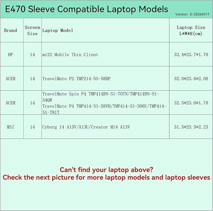 Smatree Elite Laptop Sleeve for 14 inch HP mt22 Mobile Thin Client, Acer TravelMate Spin P4 TMP414RN-51-70TN, Acer TravelMate P4 TMP414, MSI Cyborg 14/Creator, Protective Laptop Case with Pocket(E470)