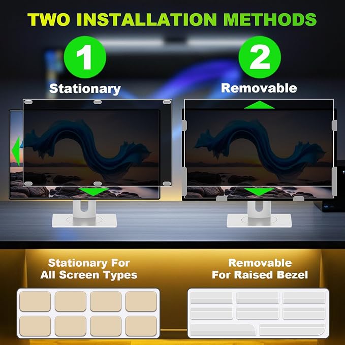 Privacy Screen for 28 Inch 16:9 (62.1x34.2cm) Computer Monitor - Blue Light Filter & Anti-Glare, Removable Screen Privacy Shield | PC Protector Film for Flat and Curved Screens