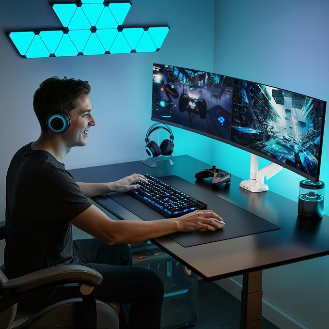 ARES WING Heavy Duty Dual Monitor Arm, Fully Adjustable Monitor Mount for 17-35 Inch Flat Curved Ultrawide Screens Up to 26.5lbs with USB A/C, C-Clamp & Grommet Base, 75/100 Vesa Mount, White