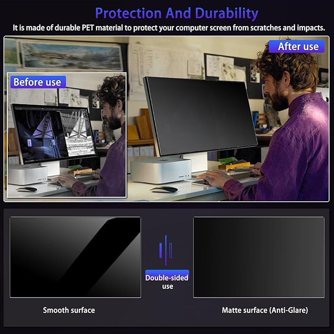 17.3" Privacy Screen Computer for 16:9 Aspect Ratio, 2-Sided Removable Anti-Peeping/Anti-Glare, Blue Light Block, UV Protect, Reduce Strain, Anti-Scratch, Fits 17.3-inch 16:9 Protector Film