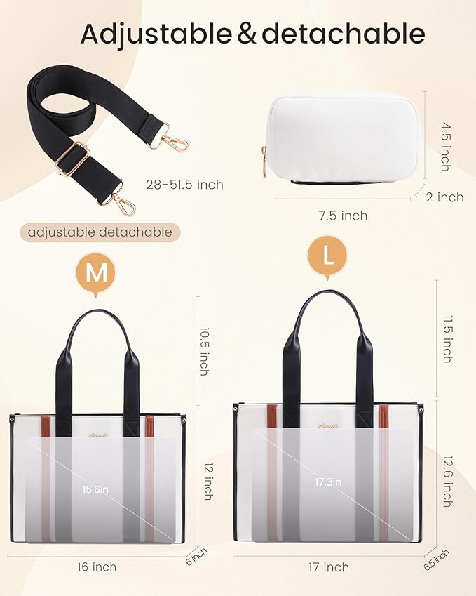 LOVEVOOK laptop bag for women 15.6 inch large canvas work tote bags with Clutch Purse water resistant computer bags for laptops for women Business Office Travel college Casual, Black White Brown