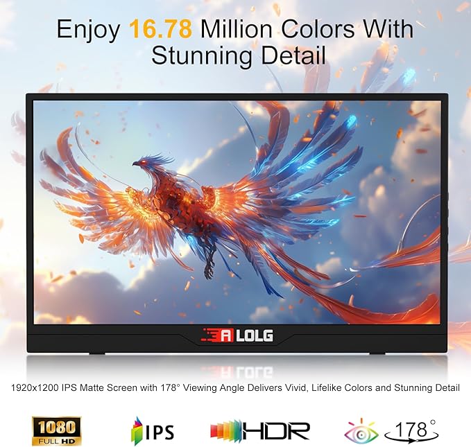 144Hz 16" Portable Monitor,1920×1200 FHD IPS Plug&Play Second External Monitor with USB-C Mini HDMI Port,Second Screen Compatible with PC Phone Mac Xbox PS4/5-Z8